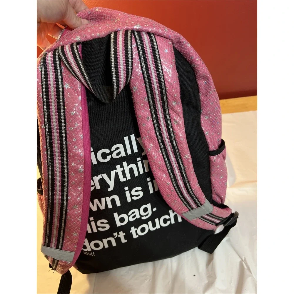 Justice Backpack Pink Silver Pencil Case Pouch Keychain Stars No Lunchbox